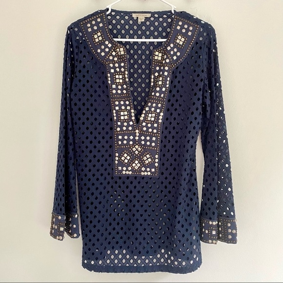 Boston Proper Navy Blue Broderie Anglaise Tunic - Picture 1 of 5
